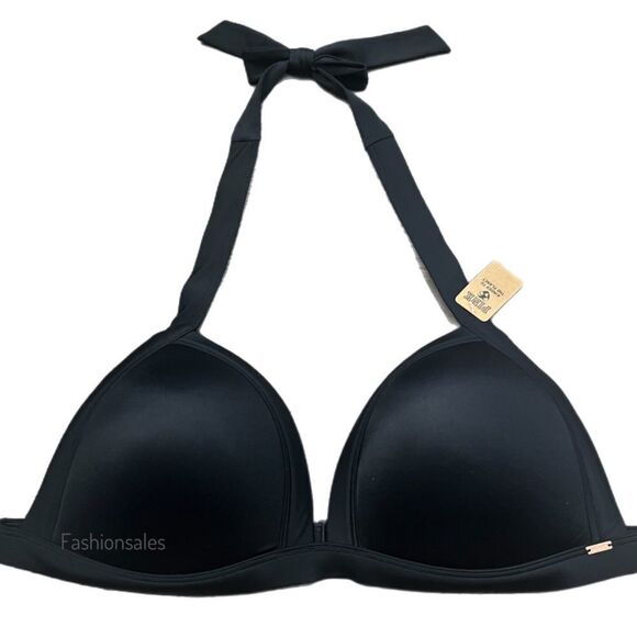 Victoria’s Secret Pink Swim Push Up Triangle Padded Bra Bikini Top Black XXL - Picture 1 of 8